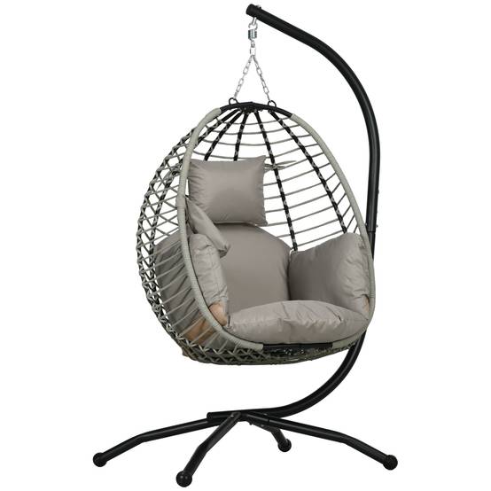 Fauteuil œuf suspendu acier intérieur extérieur pliable 110x100x188cm gris - ComfortXL Outdoor Living - Image 1