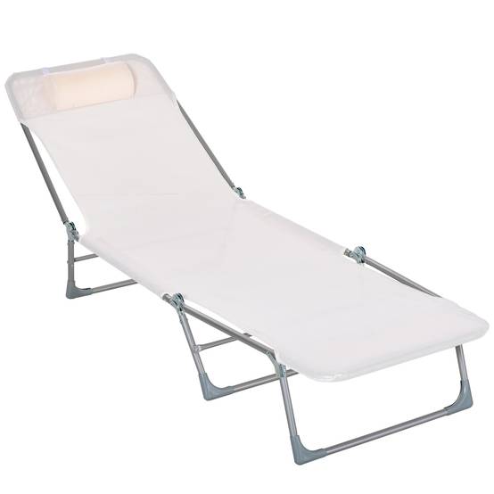 ComfortXL - Transat pliant métal extérieur dossier inclinable avec coussin oreiller crème - ComfortXL Outdoor Living - Image 2