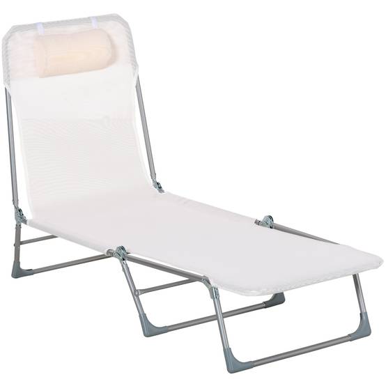 ComfortXL - Transat pliant métal extérieur dossier inclinable avec coussin oreiller crème - ComfortXL Outdoor Living - Image 1