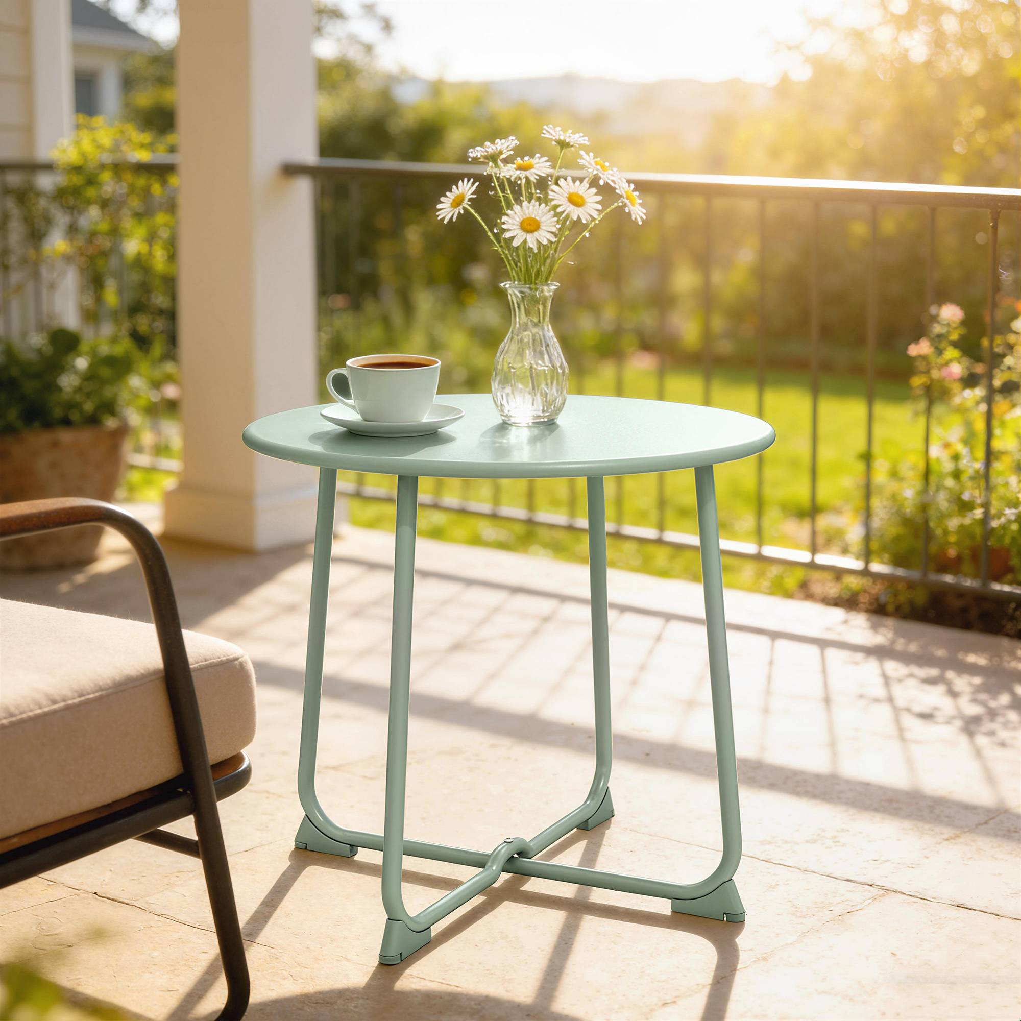 Table basse de jardin métal vert foncé 50 x 50 x 45.5 cm - PANGIVO - Image 4