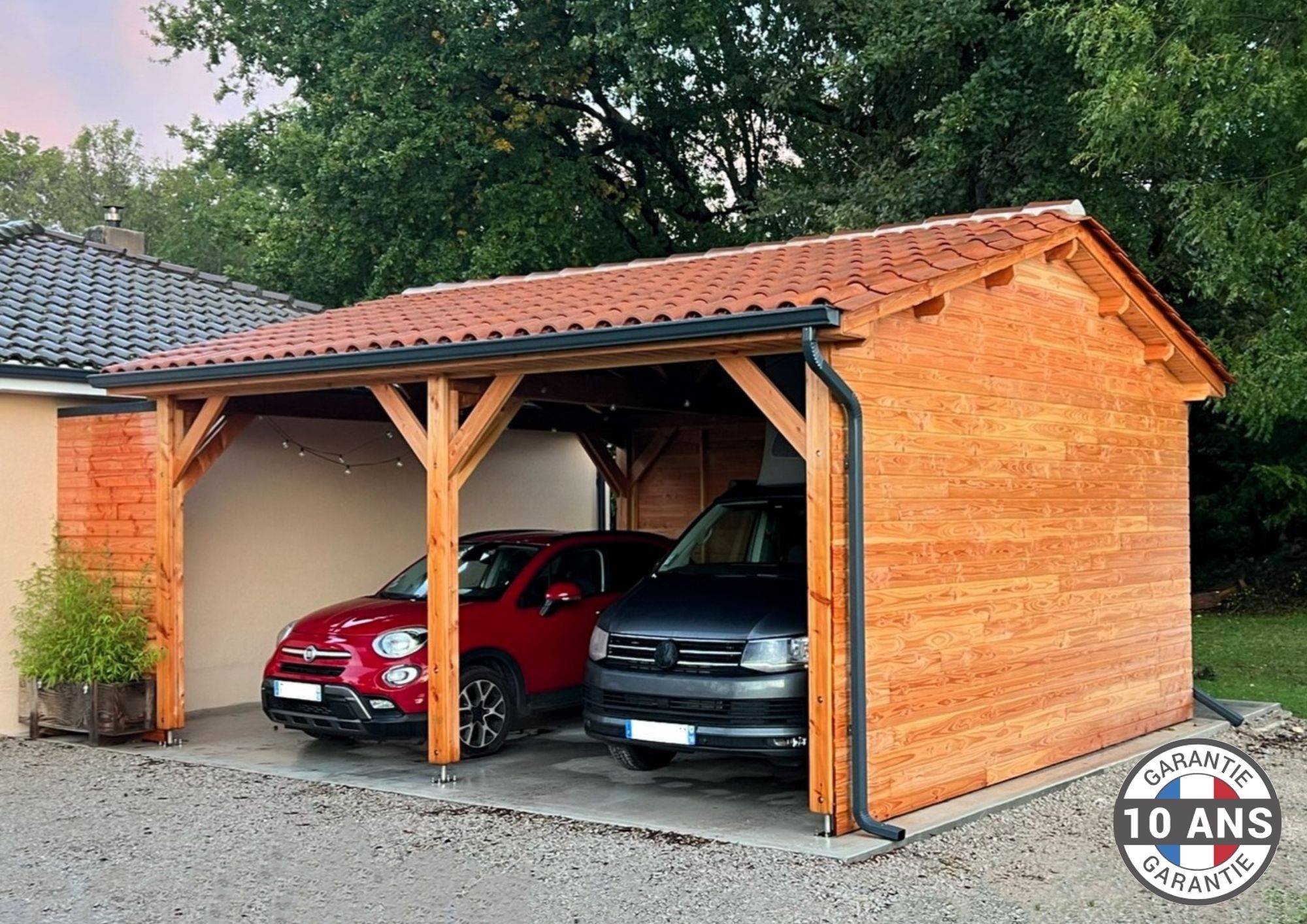 Cpbf Charpentes - Carport deux pentes 400cmx750cm, Bois DOUGLAS Français (Charpente en bois-auvent-abri voiture), 30 m². Garantie 10 ans - Image 4