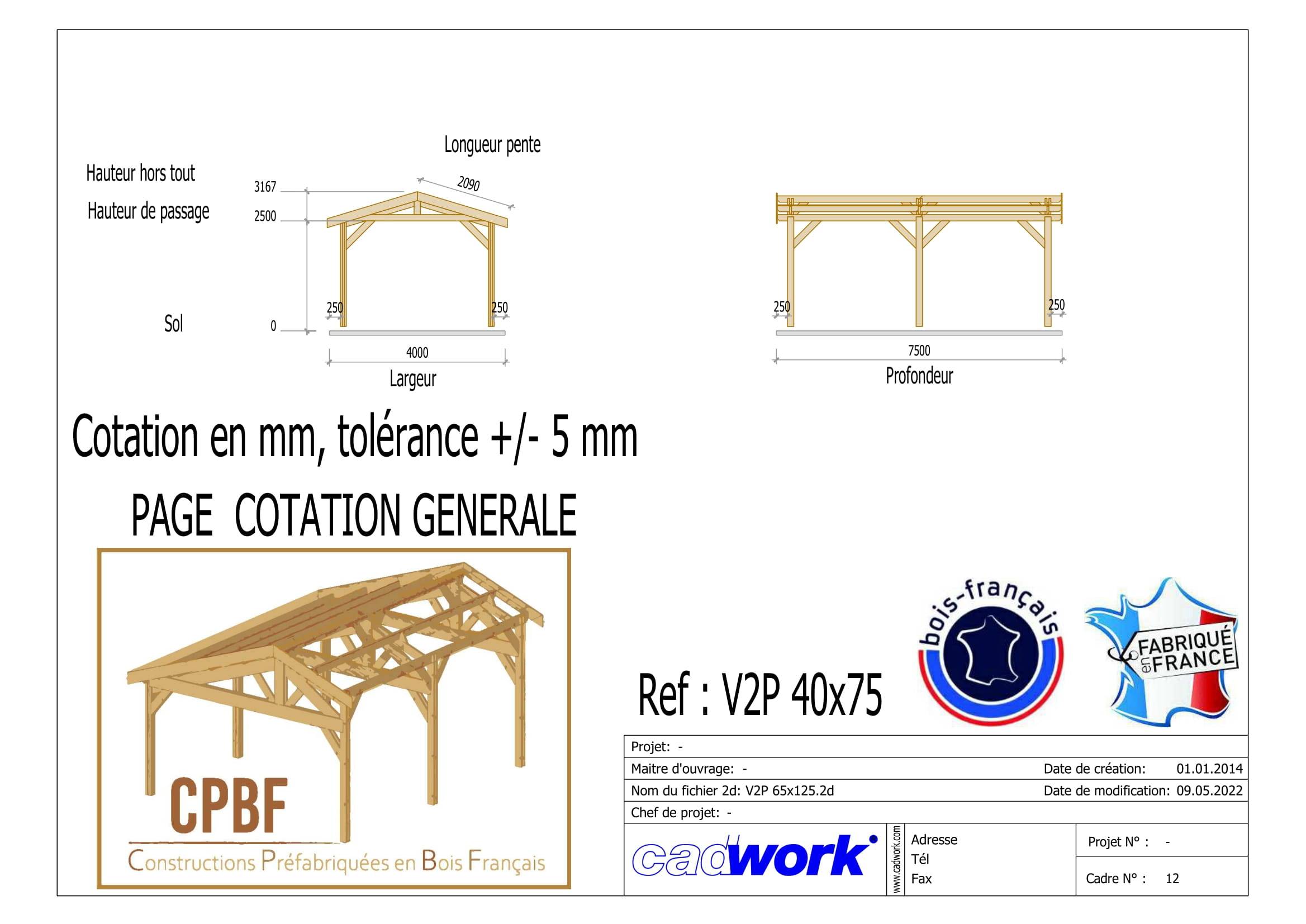 Cpbf Charpentes - Carport deux pentes 400cmx750cm, Bois DOUGLAS Français (Charpente en bois-auvent-abri voiture), 30 m². Garantie 10 ans - Image 2