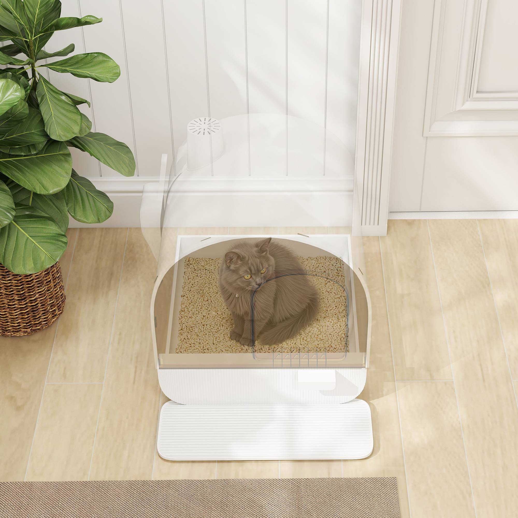Bac à litière PawHut maison de toilette porte battante pelle filtre 43 x 44 x 47 cm blanc - Image 10