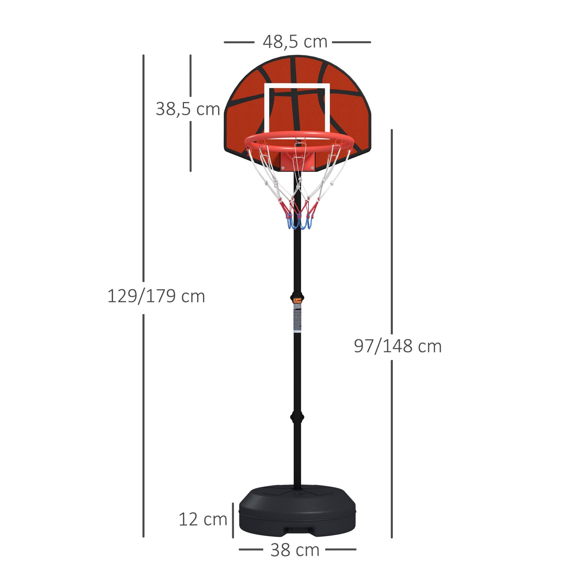 ComfortXL - Panier de basket 2-en-1 acier 97,5-148 cm brun noir avec cible fléchettes magnétique et base lestable - Image 3