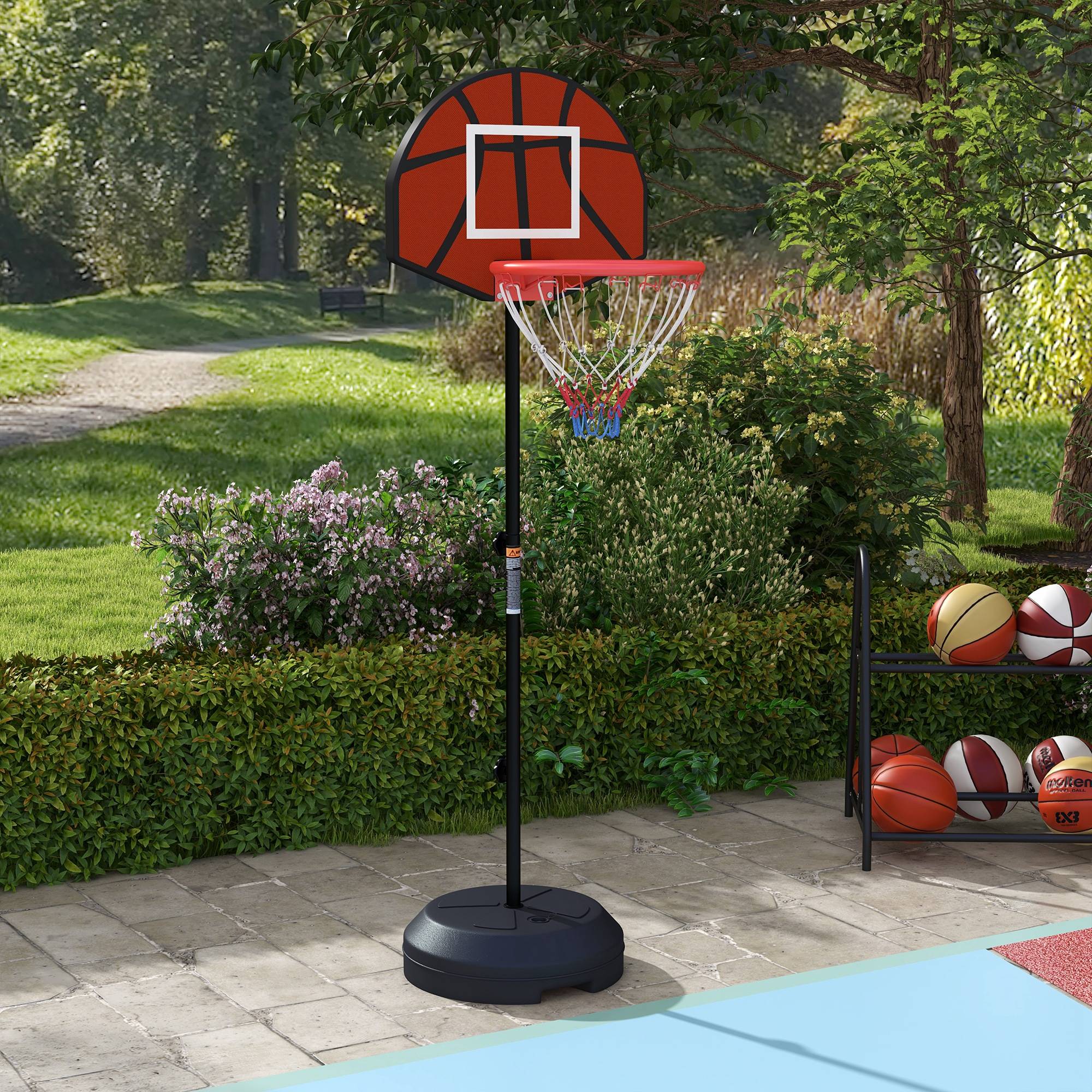 ComfortXL - Panier de basket 2-en-1 acier 97,5-148 cm brun noir avec cible fléchettes magnétique et base lestable - Image 1