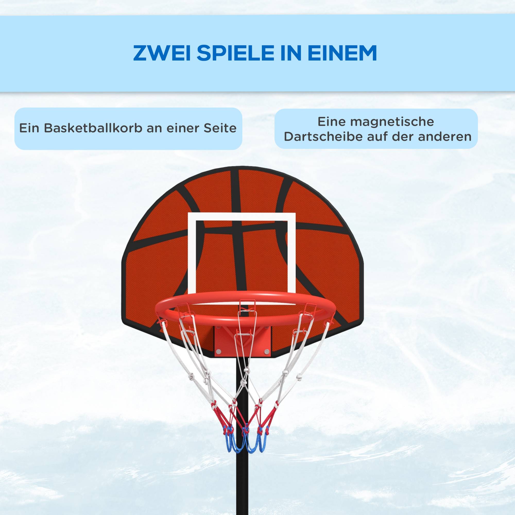 ComfortXL - Panier de basket 2-en-1 acier 97,5-148 cm brun noir avec cible fléchettes magnétique et base lestable - Image 4
