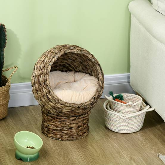 Panier surélevé pour chat feuilles de bananier beige 40 x 37 x 51 cm - PANGIVO - Image 9