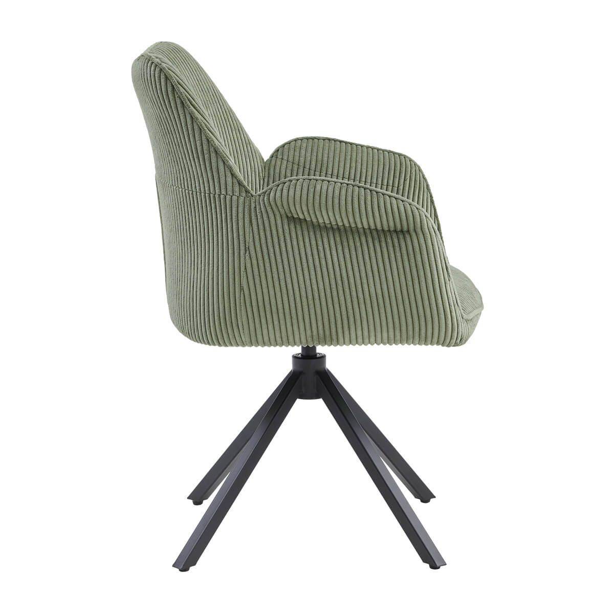 Lot de 2 Fauteuils de table Pivotants Tissu Velours Côtelé Vert - DELIA - Image 4