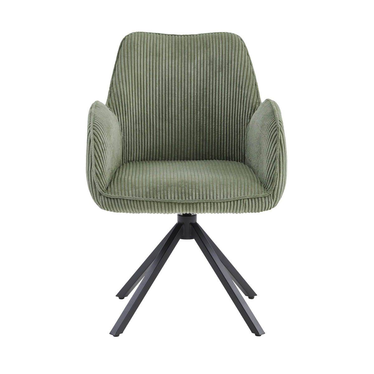 Lot de 2 Fauteuils de table Pivotants Tissu Velours Côtelé Vert - DELIA - Image 7