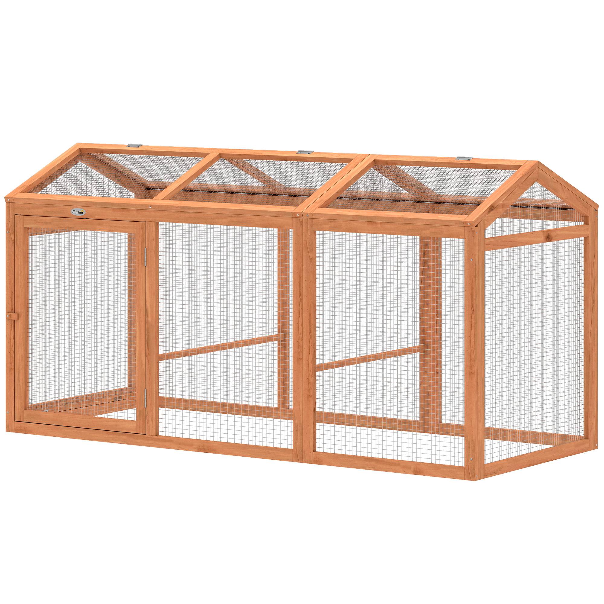 Poulailler avec perchoir, double porte, en bois et métal, pour 4 poules, 156 x 70,5 x 84 cm, orange - Image 2