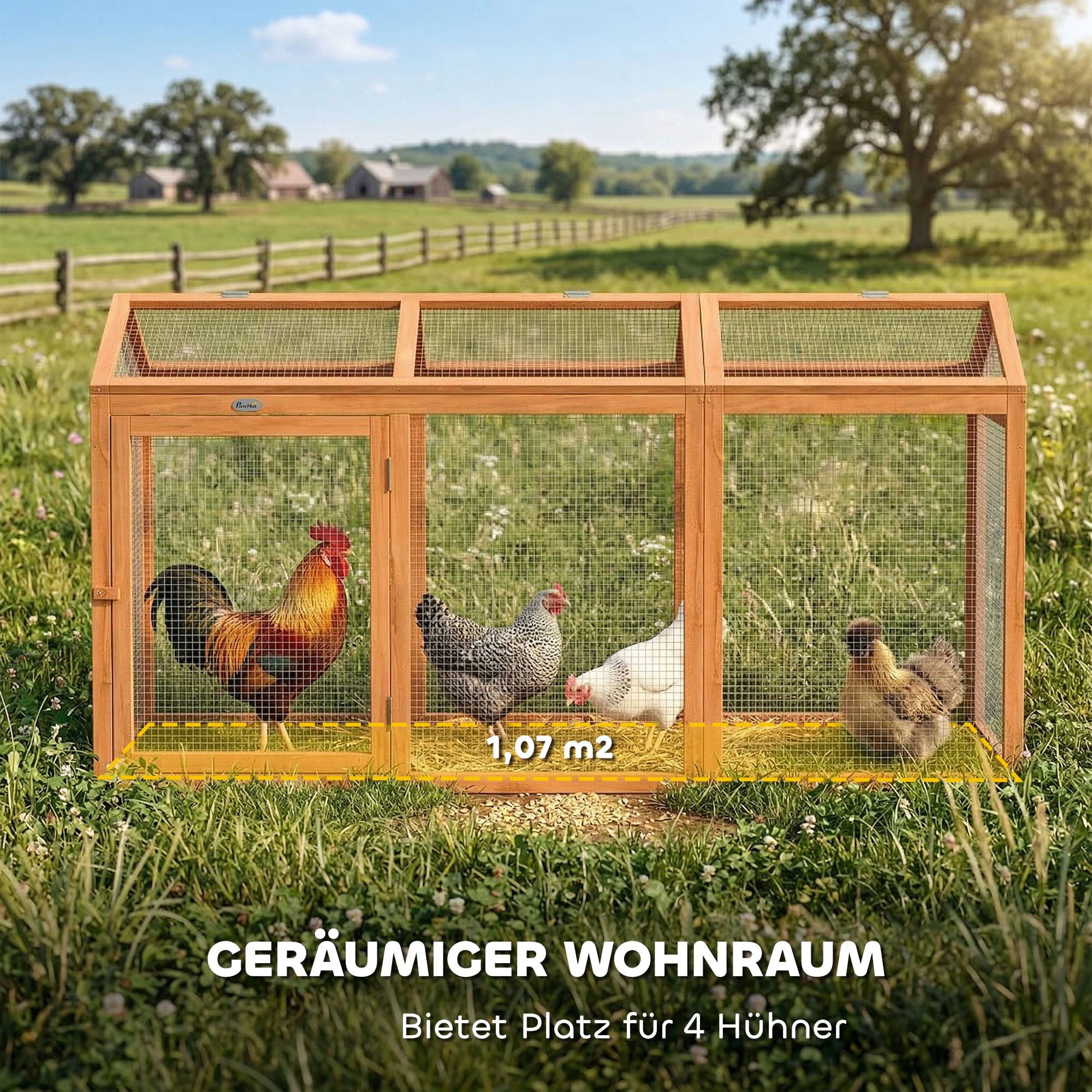 Poulailler avec perchoir, double porte, en bois et métal, pour 4 poules, 156 x 70,5 x 84 cm, orange - Image 8