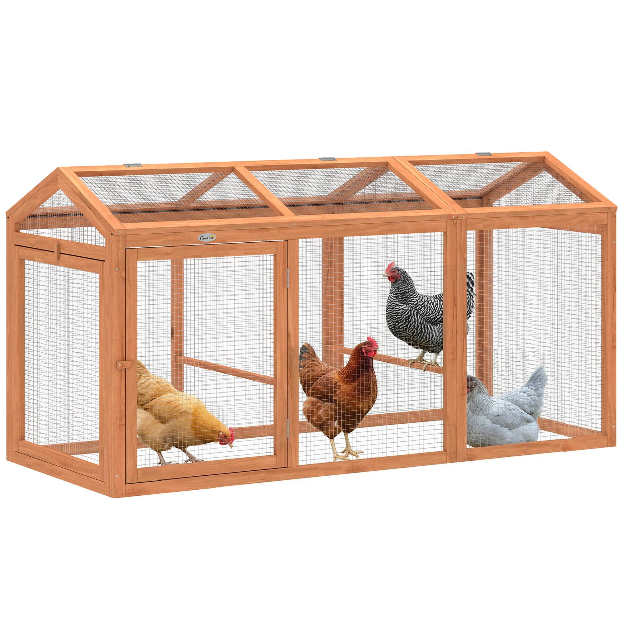 Poulailler avec perchoir, double porte, en bois et métal, pour 4 poules, 156 x 70,5 x 84 cm, orange - Image 1