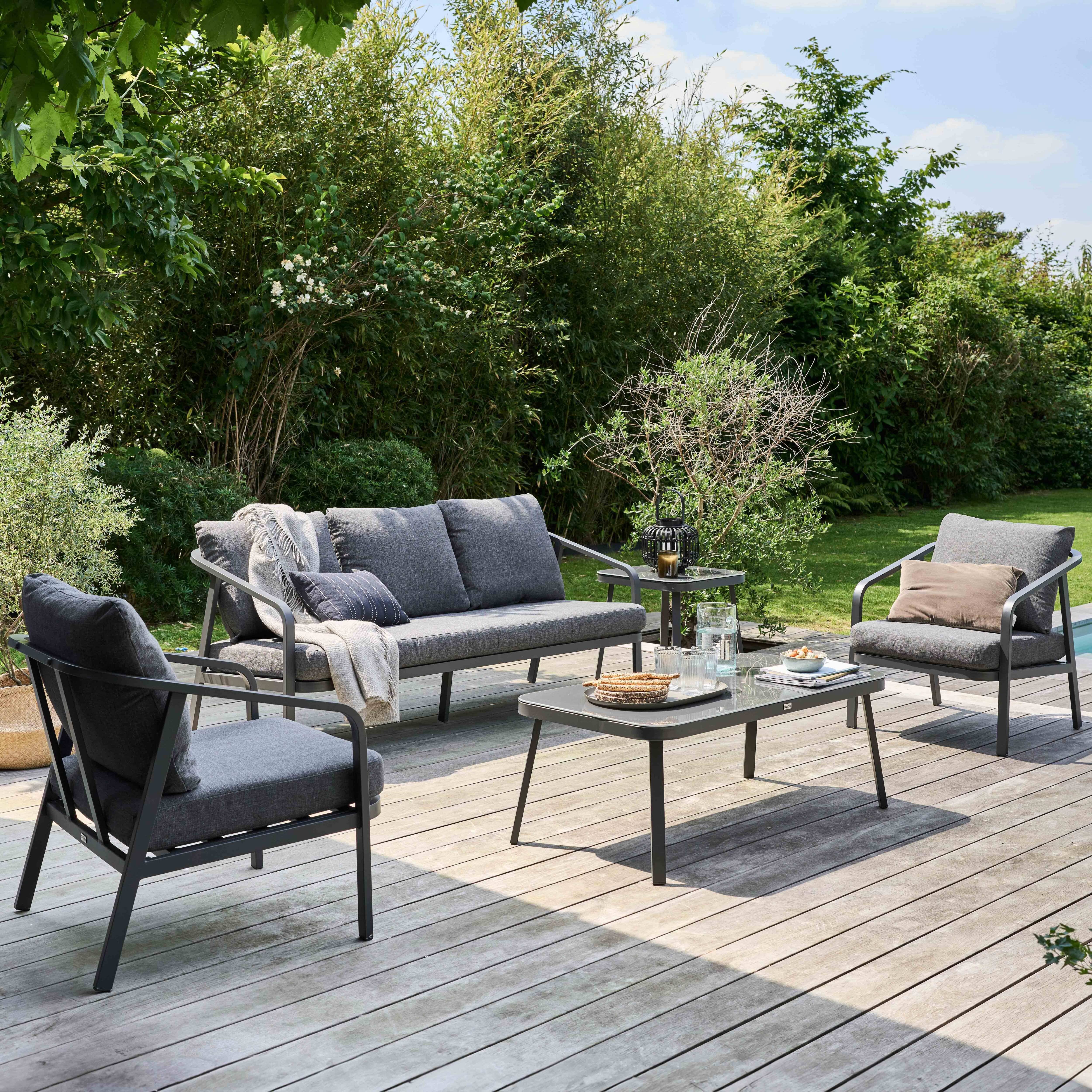 Oviala - Salon de jardin 5 place en aluminium gris anthracite Pampelonne - Oviala - Image 2