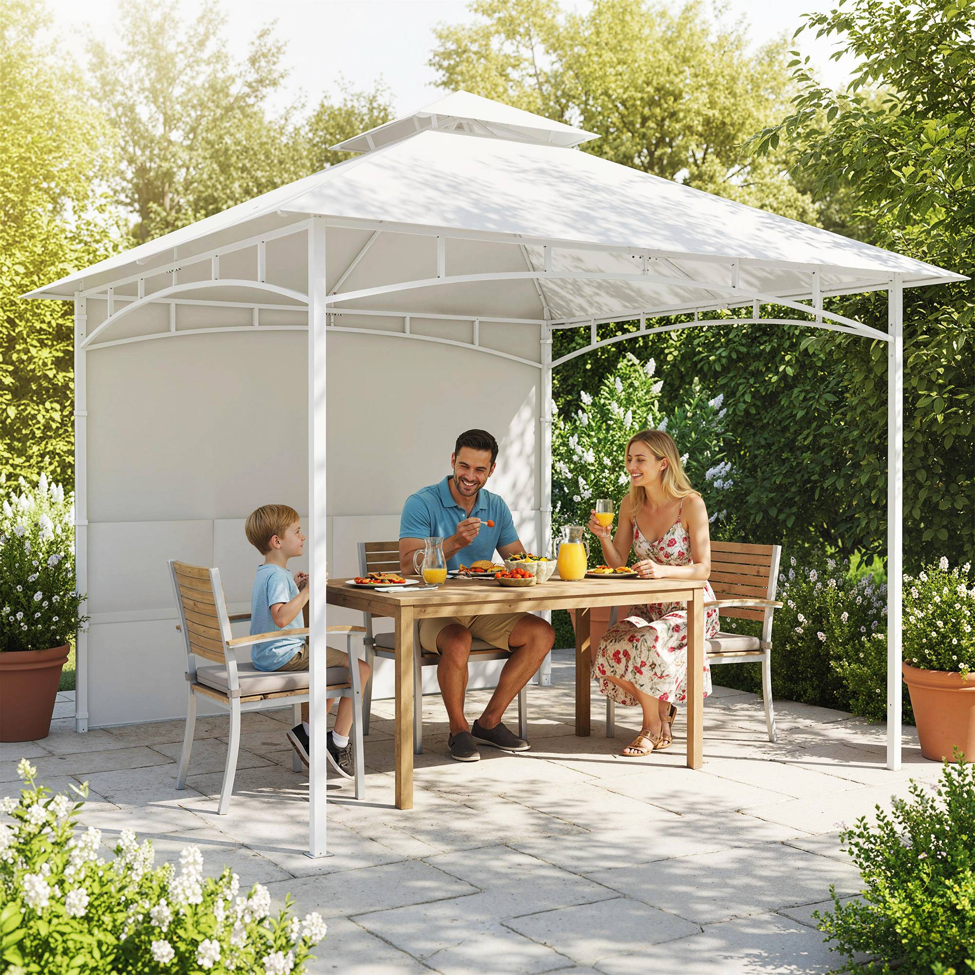 Maison Chic - Pavillon Tonnelle de Jardin Toit Double Rideaux et Poches de Rangement 300x300x276cm Métal Crème fr358 - Image 3