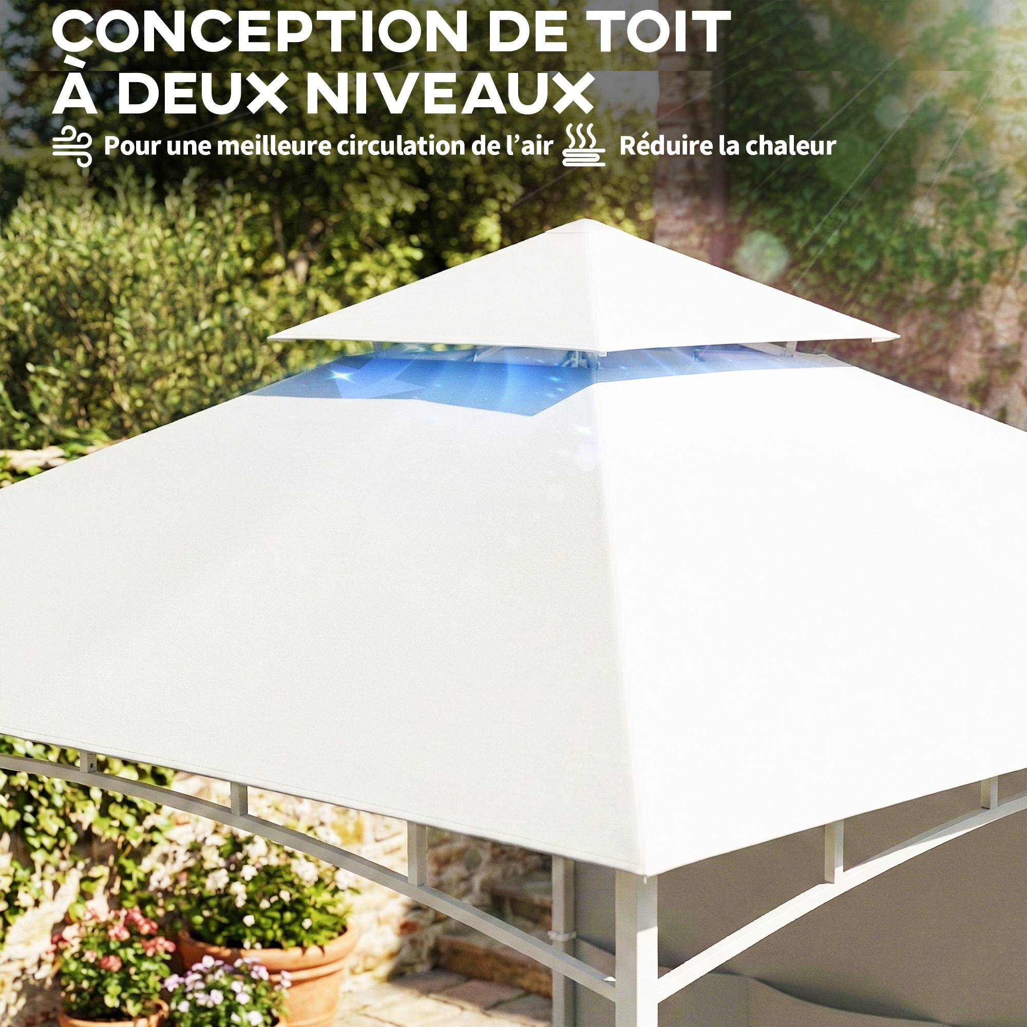 Maison Chic - Pavillon Tonnelle de Jardin Toit Double Rideaux et Poches de Rangement 300x300x276cm Métal Crème fr358 - Image 6