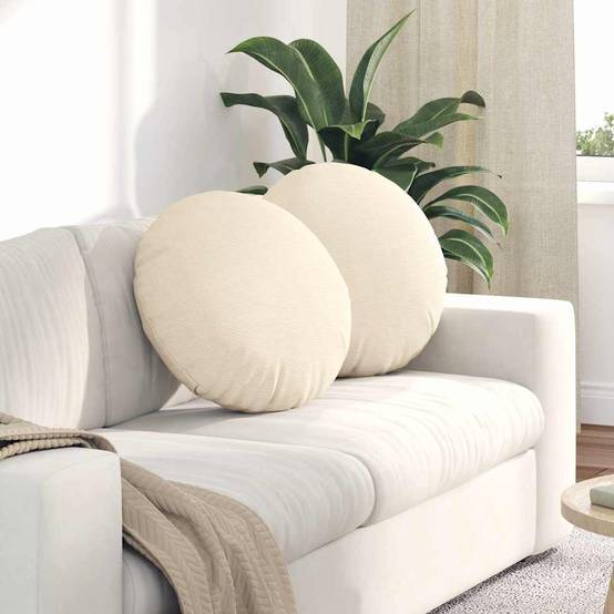 Coussins de siège 2 pcs Crème Ø 50 cm Tissu en velours côtelé Maison Chic - Image 2