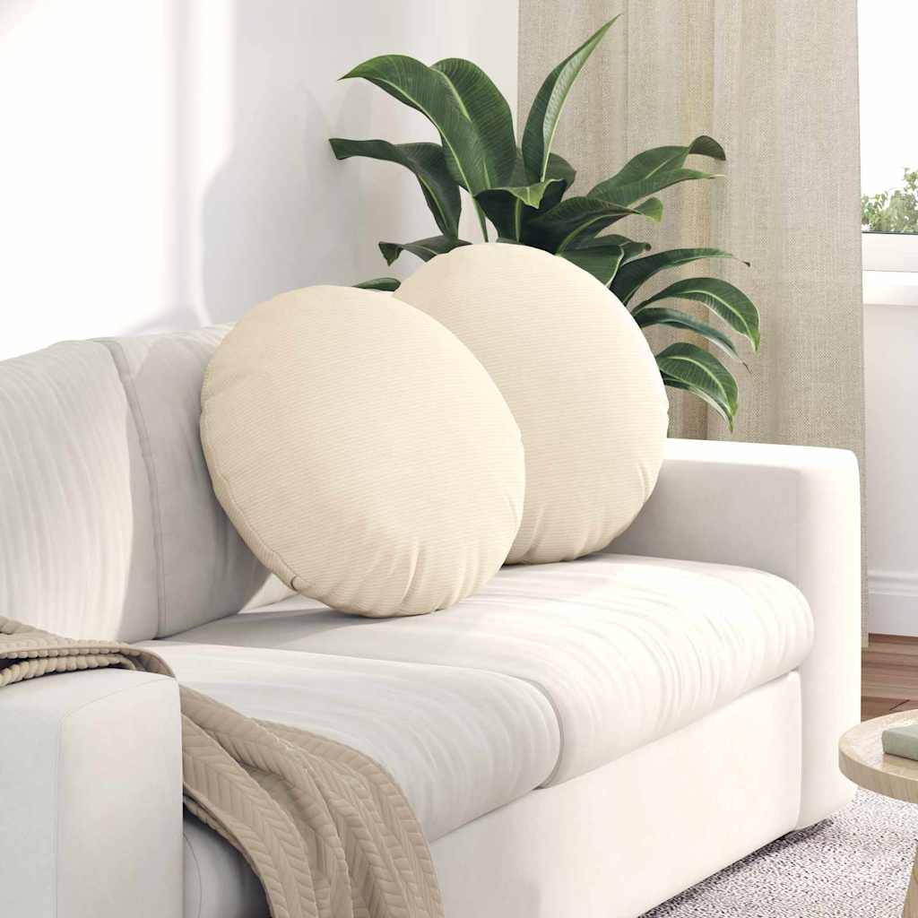 Coussins de siège 2 pcs Crème Ø 50 cm Tissu en velours côtelé Maison Chic - Image 2