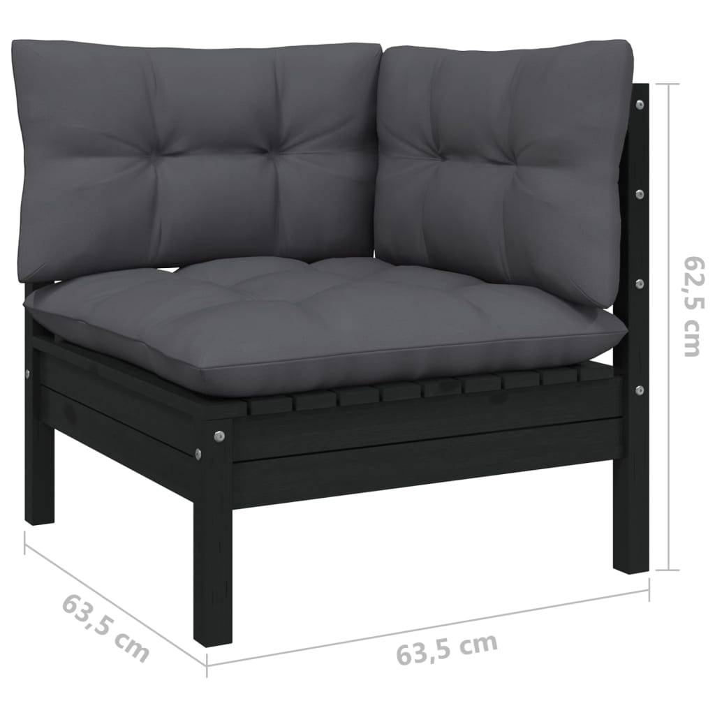 Helloshop26 - Salon de jardin meuble d'extérieur ensemble de mobilier 8 pièces avec coussins noir bois de pin - Image 5