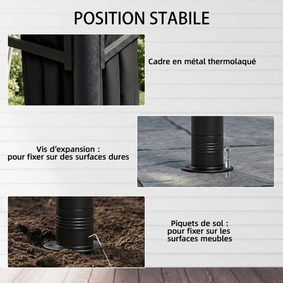 Tonnelle de jardin Métal 3x3m Gris Foncé Toit double rétractable imperméable anti-UV - ComfortXL Outdoor Living - Image 7