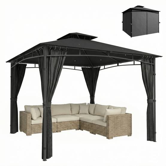 Tonnelle de jardin Métal 3x3m Gris Foncé Toit double rétractable imperméable anti-UV - ComfortXL Outdoor Living - Image 1