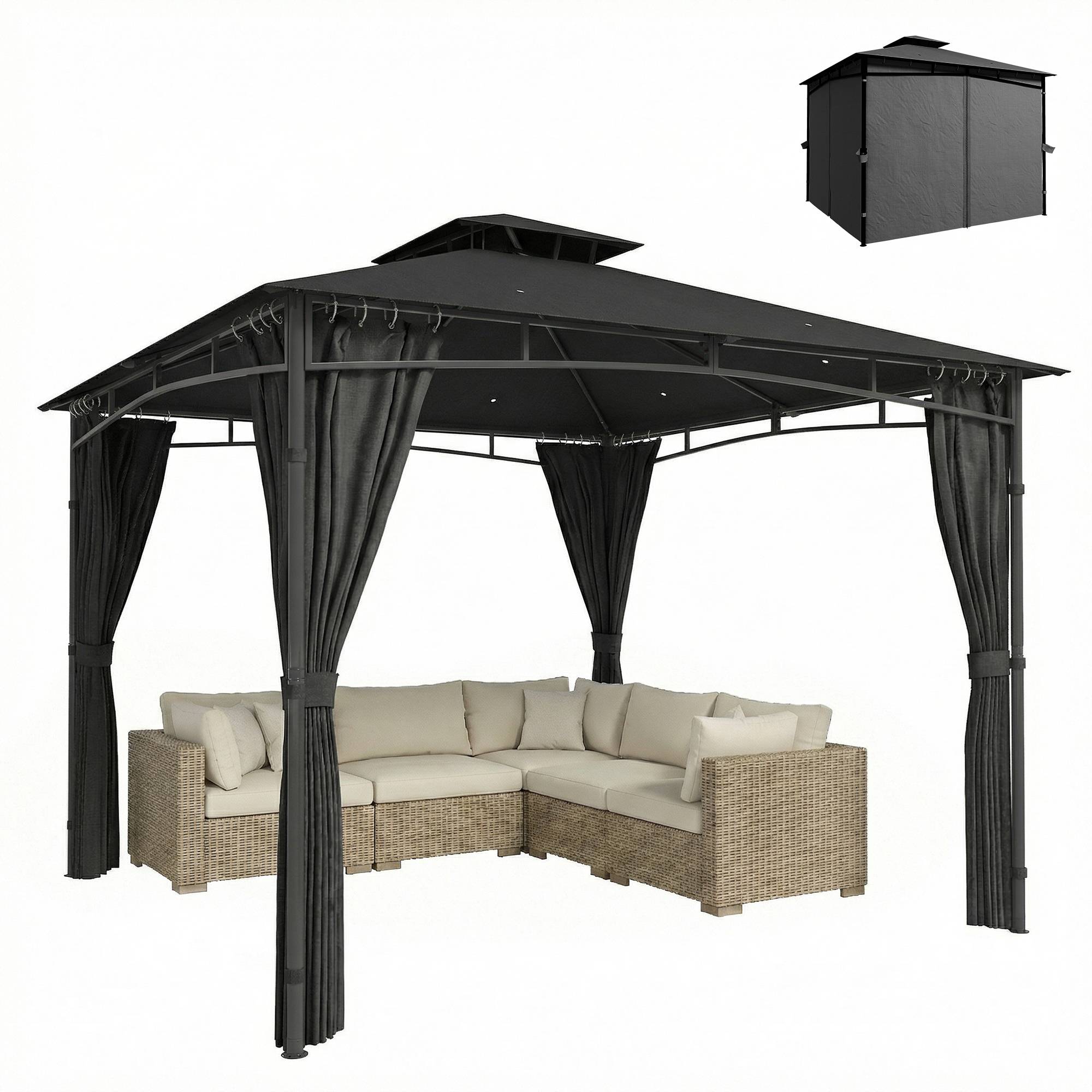 Tonnelle de jardin Métal 3x3m Gris Foncé Toit double rétractable imperméable anti-UV - ComfortXL Outdoor Living - Image 1