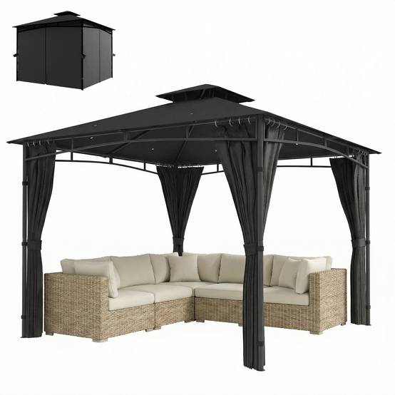 Tonnelle de jardin Métal 3x3m Gris Foncé Toit double rétractable imperméable anti-UV - ComfortXL Outdoor Living - Image 2