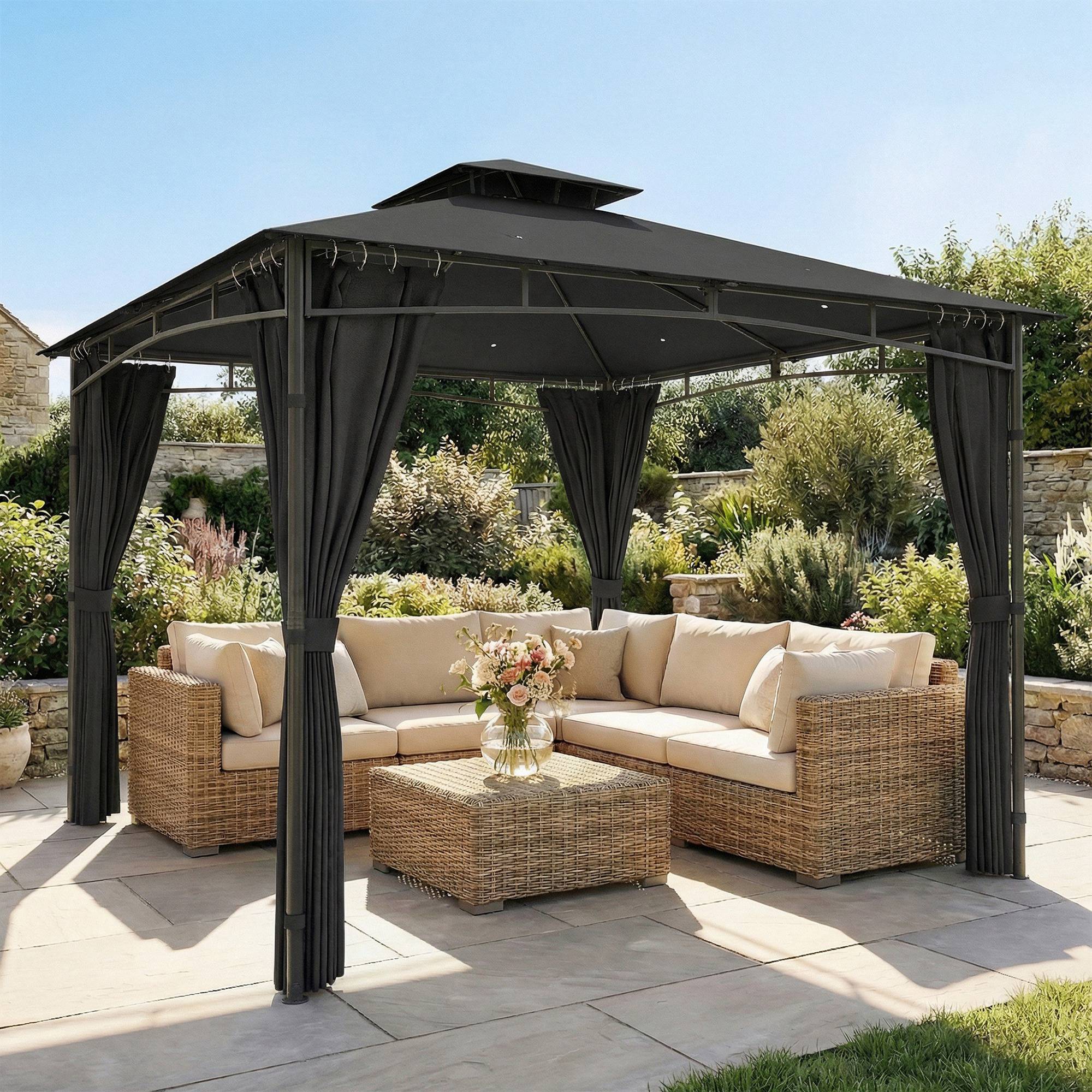 Tonnelle de jardin Métal 3x3m Gris Foncé Toit double rétractable imperméable anti-UV - ComfortXL Outdoor Living - Image 3
