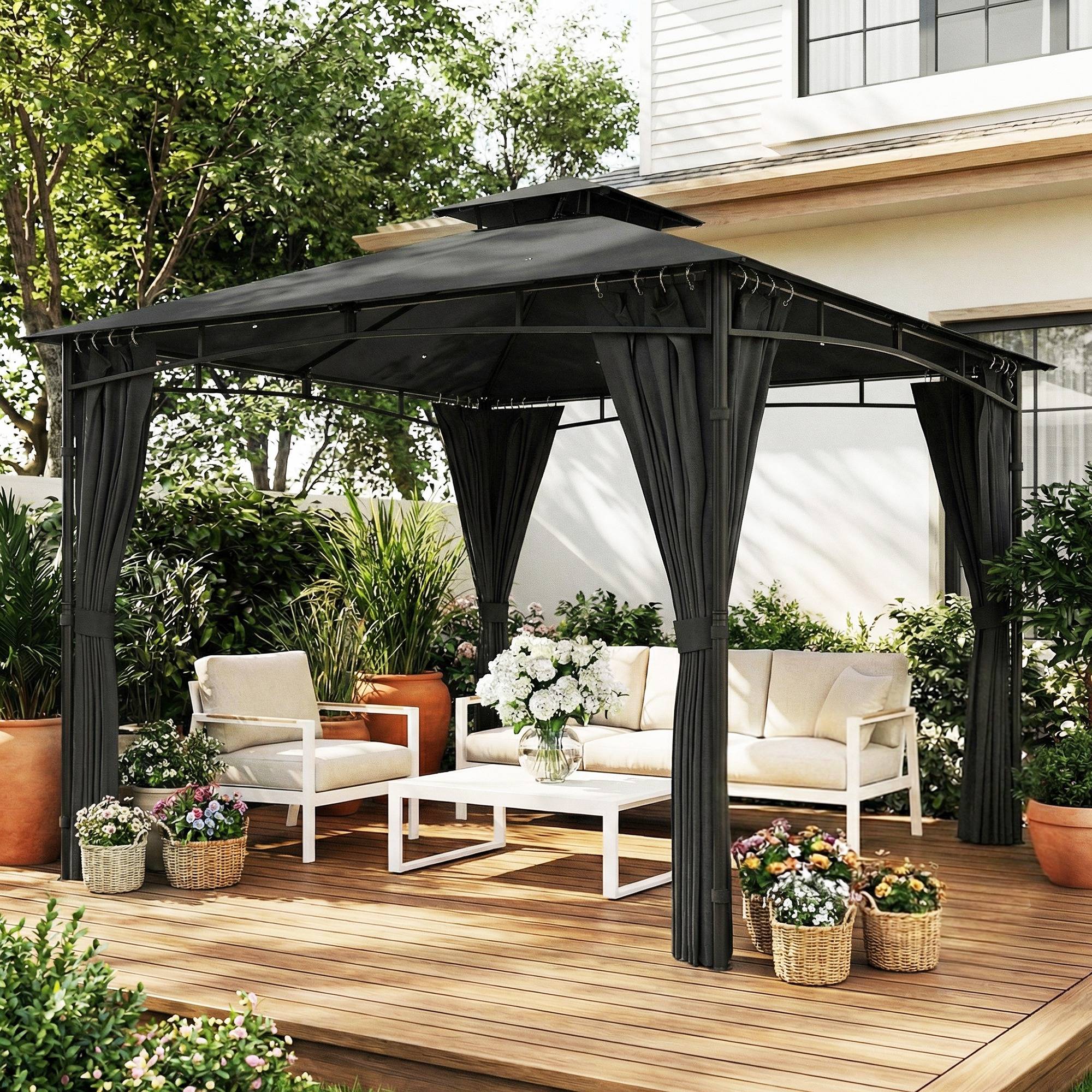 Tonnelle de jardin Métal 3x3m Gris Foncé Toit double rétractable imperméable anti-UV - ComfortXL Outdoor Living - Image 10