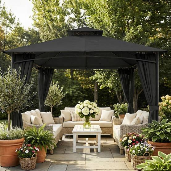 Tonnelle de jardin Métal 3x3m Gris Foncé Toit double rétractable imperméable anti-UV - ComfortXL Outdoor Living - Image 9