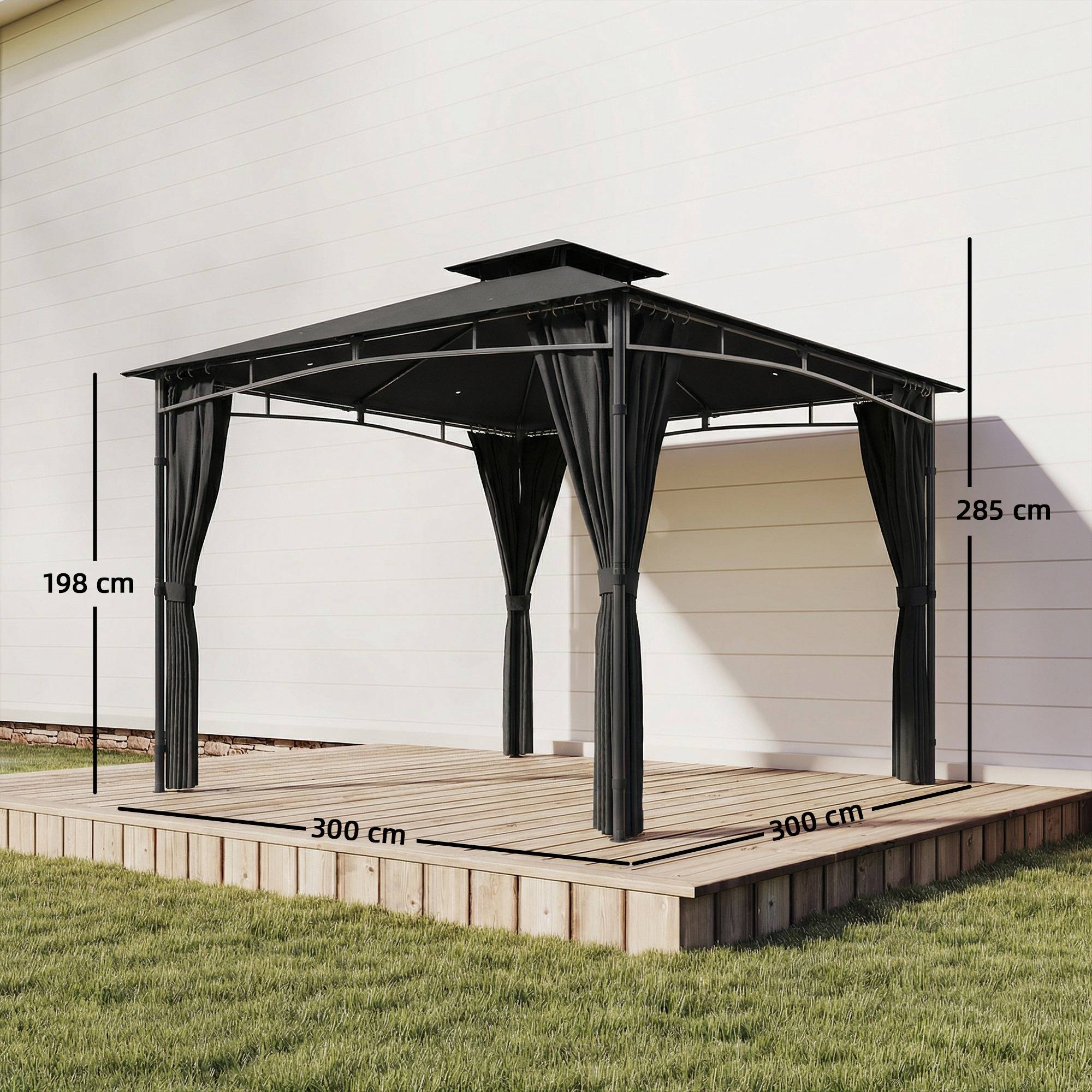 Tonnelle de jardin Métal 3x3m Gris Foncé Toit double rétractable imperméable anti-UV - ComfortXL Outdoor Living - Image 5