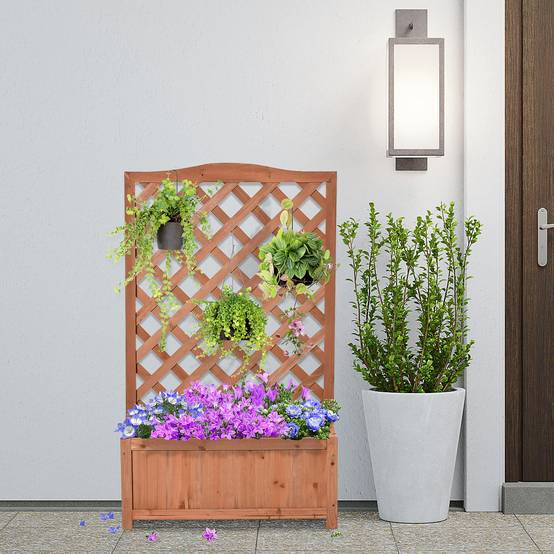 Jardinière avec treillis bois sapin balcon brise-vue 117cm naturel - ComfortXL Outdoor Living - Image 4