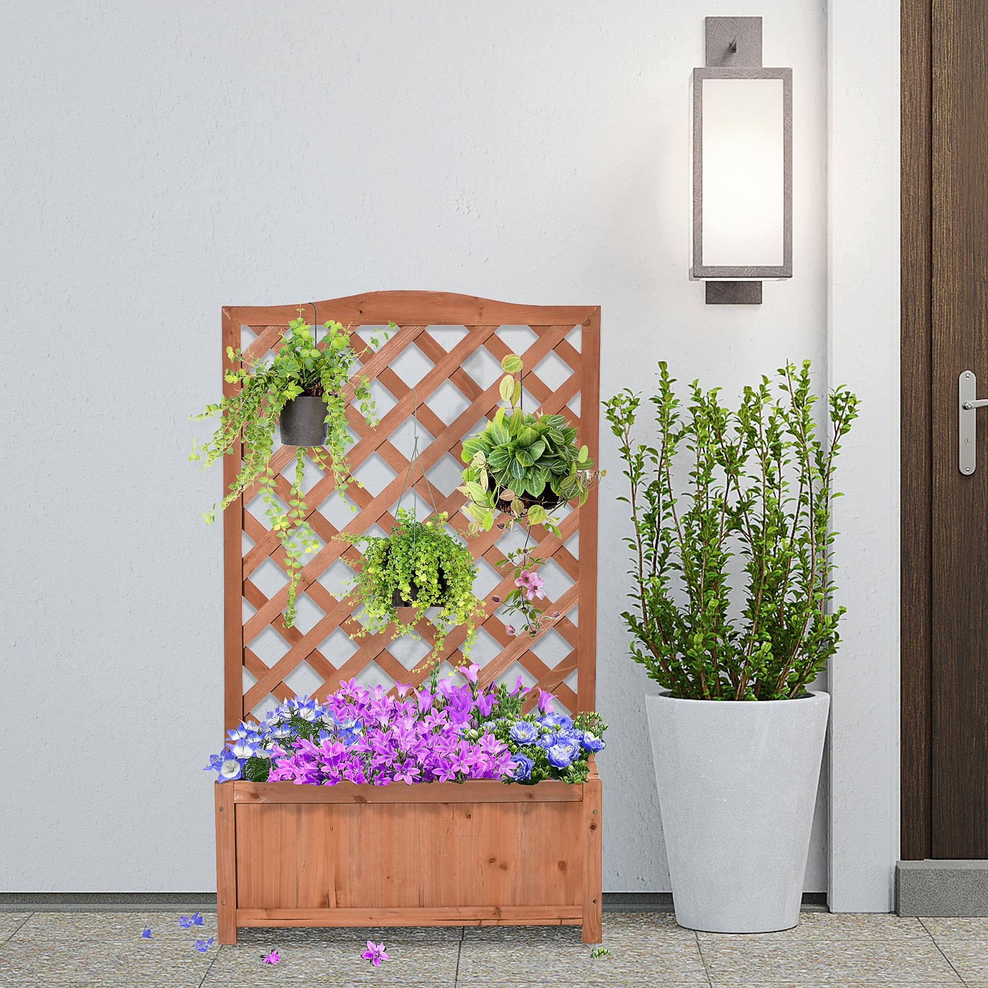Jardinière avec treillis bois sapin balcon brise-vue 117cm naturel - ComfortXL Outdoor Living - Image 4