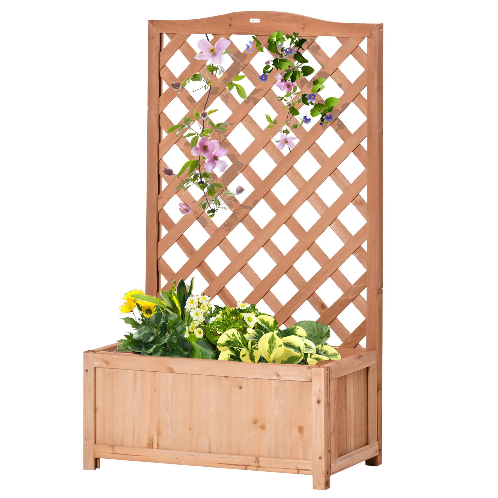 Jardinière avec treillis bois sapin balcon brise-vue 117cm naturel - ComfortXL Outdoor Living - Image 2