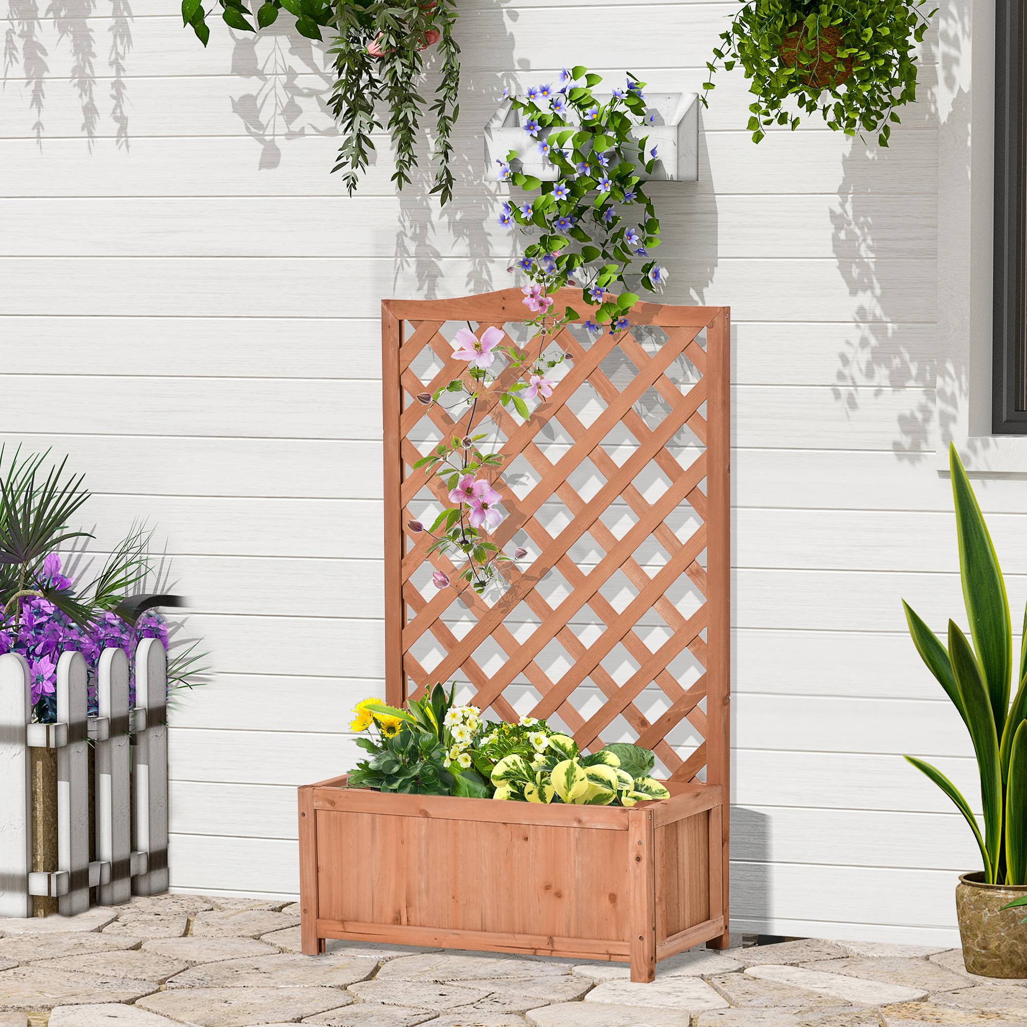 Jardinière avec treillis bois sapin balcon brise-vue 117cm naturel - ComfortXL Outdoor Living - Image 3