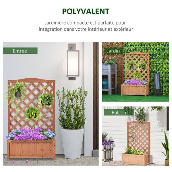 Jardinière avec treillis bois sapin balcon brise-vue 117cm naturel - ComfortXL Outdoor Living - Image 6
