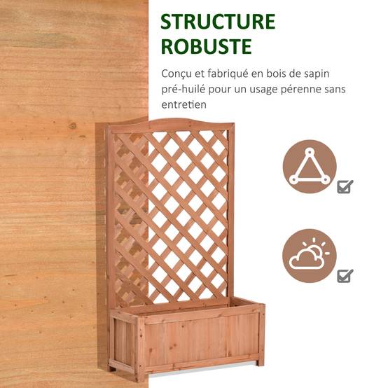 Jardinière avec treillis bois sapin balcon brise-vue 117cm naturel - ComfortXL Outdoor Living - Image 9