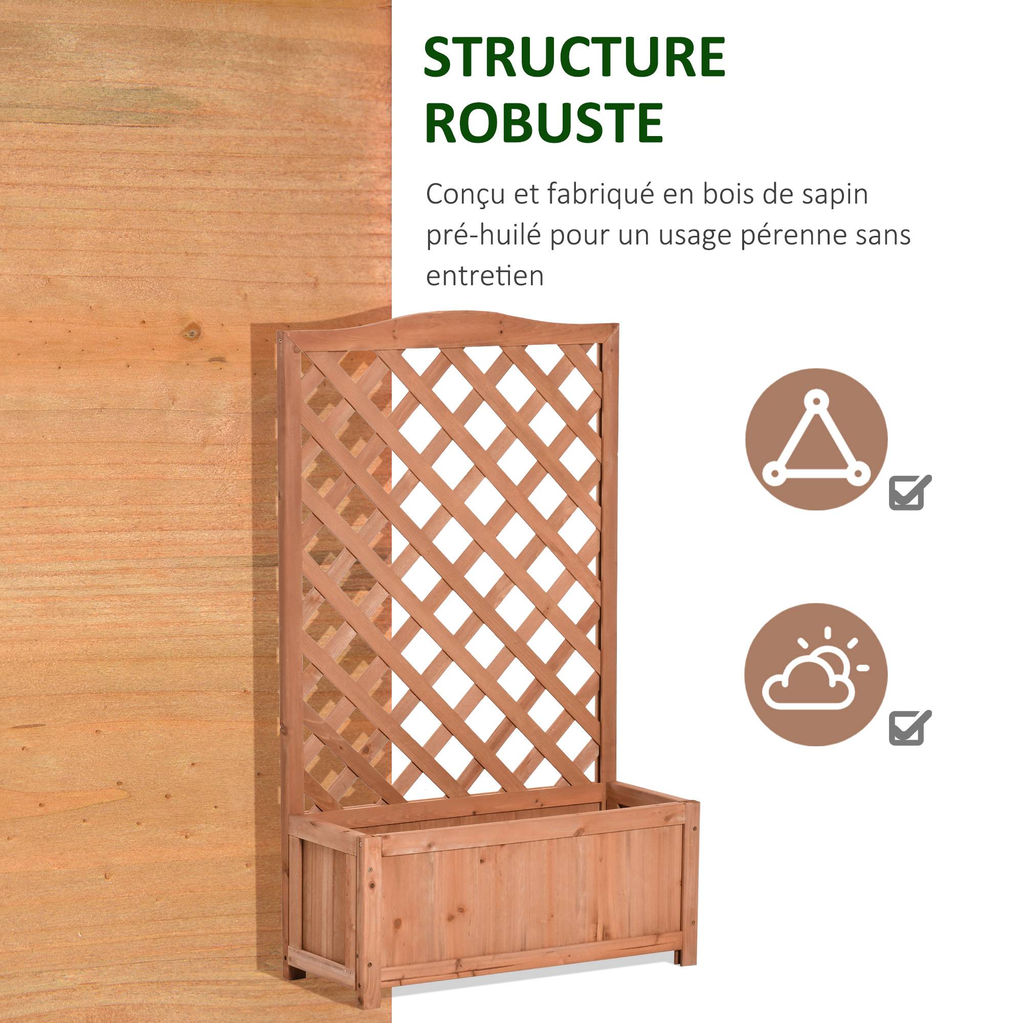 Jardinière avec treillis bois sapin balcon brise-vue 117cm naturel - ComfortXL Outdoor Living - Image 9