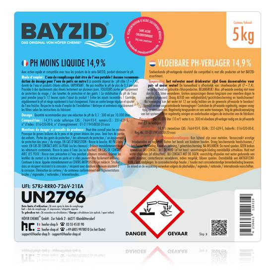 pH moins liquide 14,9% Bayzid® en bidon de 5 KG x 2 - Image 4