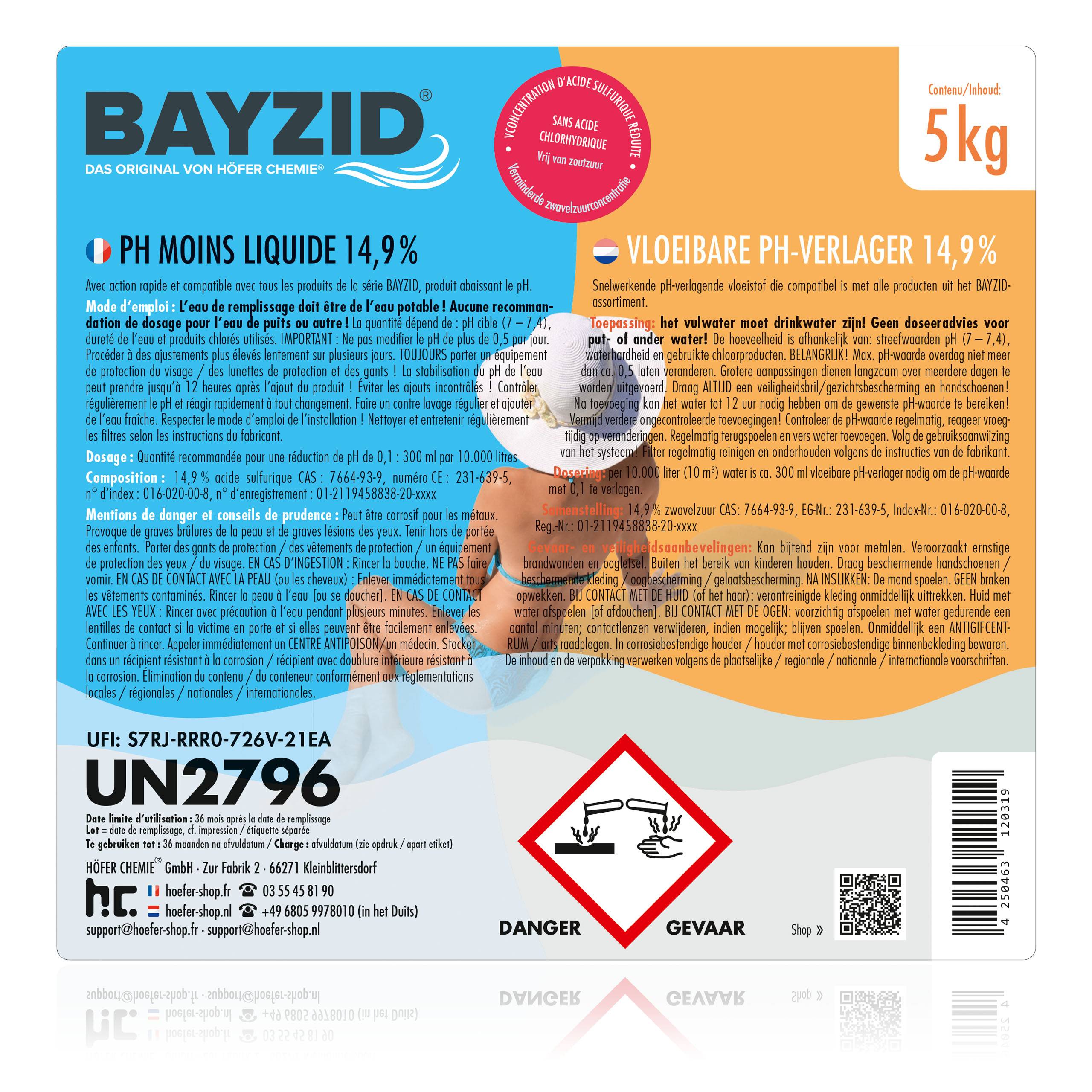 pH moins liquide 14,9% Bayzid® en bidon de 5 KG x 2 - Image 4