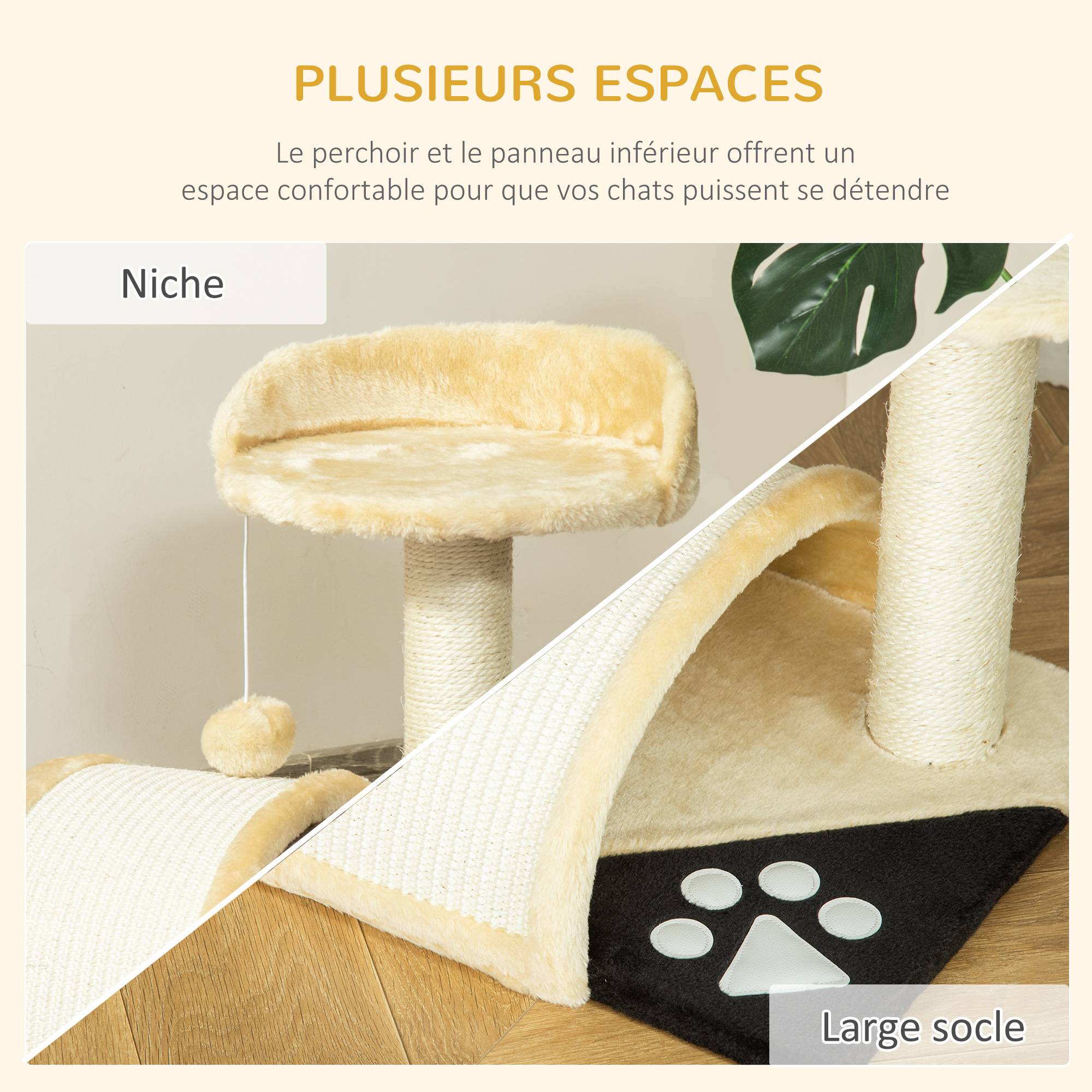 Griffoir sisal et peluche beige 35.5 x 37 x 46 cm - PANGIVO - Image 8