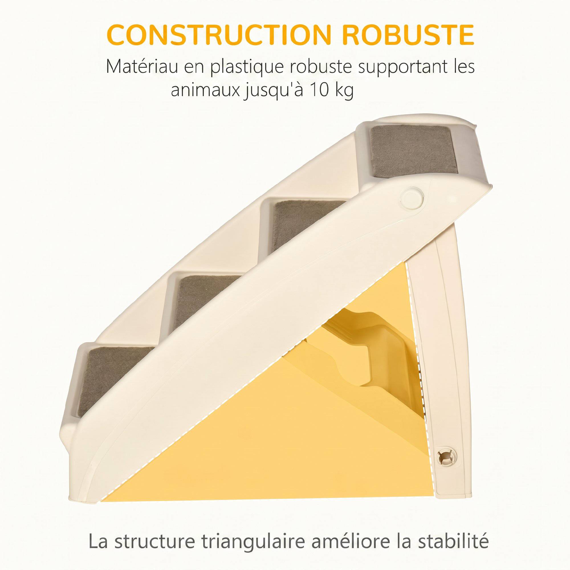 ComfortXL - Escalier pour chien pliable en polypropylène beige 4 marches 62 x 38 x 49,5 cm pour lit et canapé antidérapant - Image 6