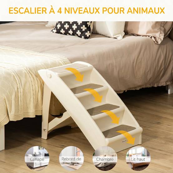 ComfortXL - Escalier pour chien pliable en polypropylène beige 4 marches 62 x 38 x 49,5 cm pour lit et canapé antidérapant - Image 7
