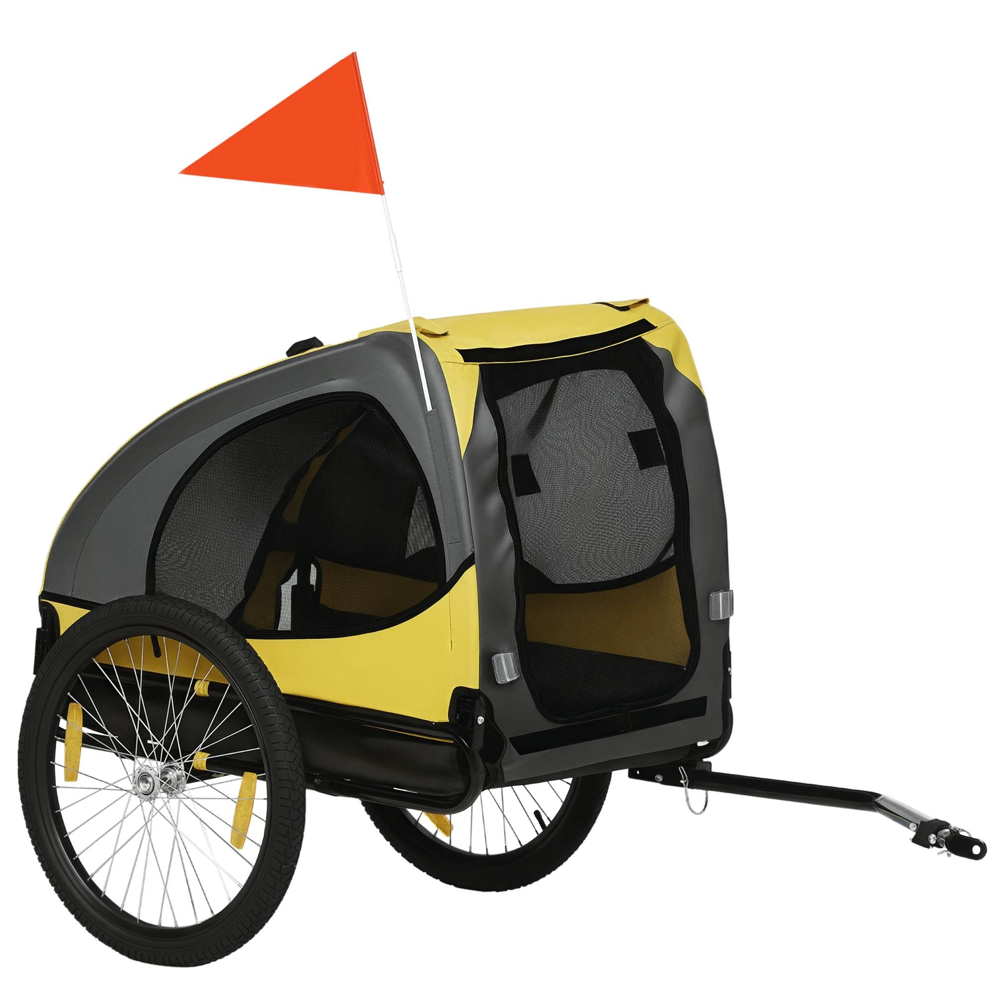 Sans Marque - Remorque chien fenêtre filet bâche enroulable attelage universel acier jaune 140x71x83 cm - Image 1
