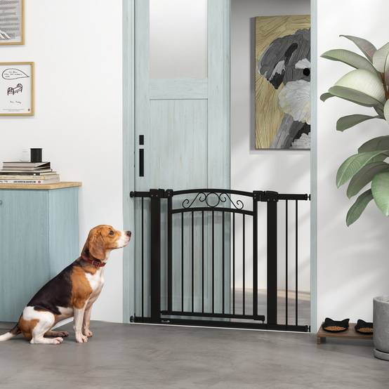 Barrière pour chien à largeur réglable de 76 à 104 cm avec 2 extensions et double verrouillage, noire - Image 4