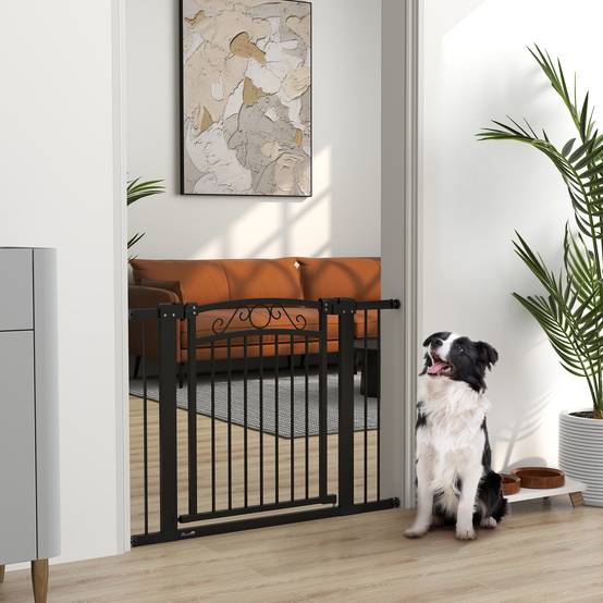 Barrière pour chien à largeur réglable de 76 à 104 cm avec 2 extensions et double verrouillage, noire - Image 3