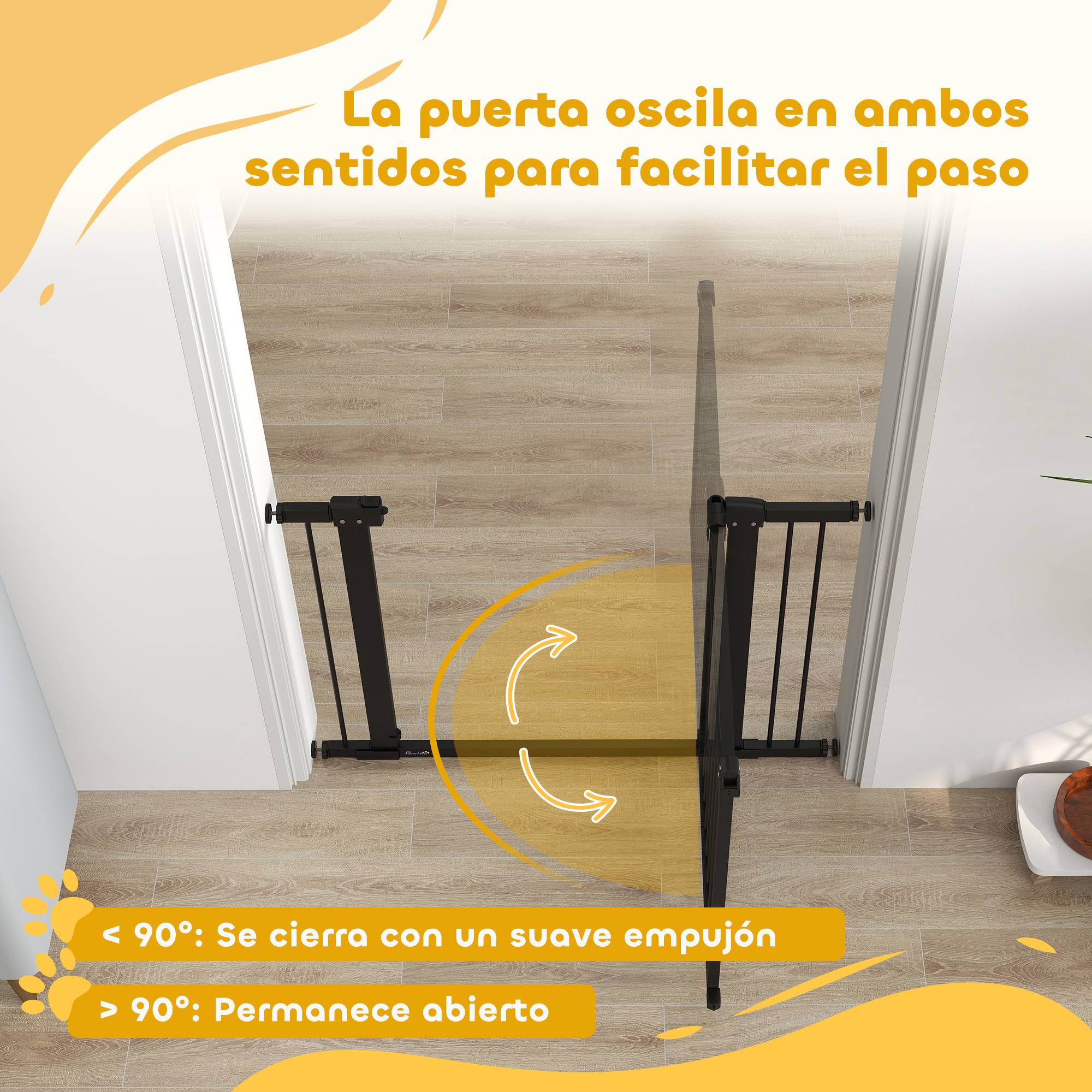 Barrière pour chien à largeur réglable de 76 à 104 cm avec 2 extensions et double verrouillage, noire - Image 9