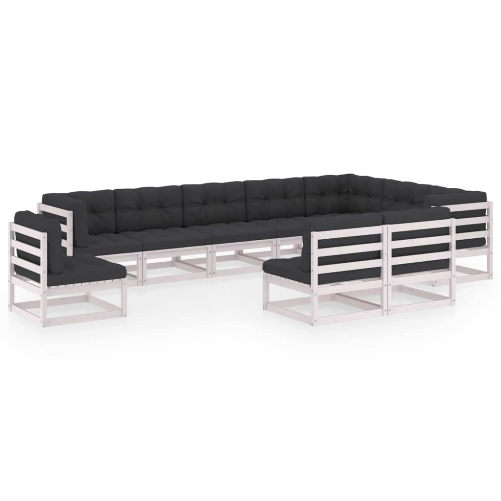 Helloshop26 - Salon de jardin meuble d'extérieur ensemble de mobilier 10 pièces avec coussins blanc bois de pin massif - Image 1