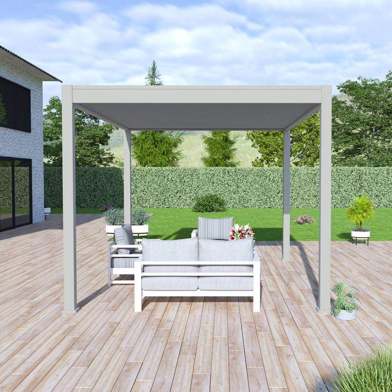 Ombrea - Pergola bioclimatique Ombréa autoportante VS - 3x4M Gris perle + 1 store 4M blanc - Image 2