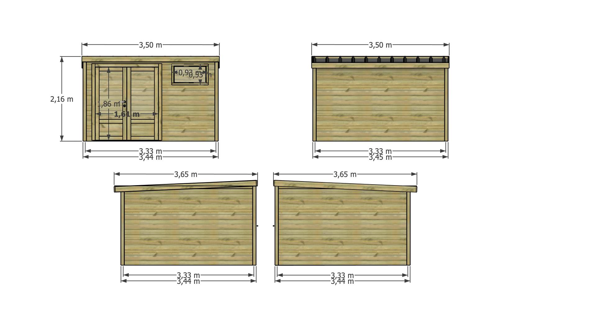 Abri Français - ABRI DE JARDIN bois Pin traité autoclave 27mm - Essentiel - 3,44x3,44m / 12m2 - Bac acier - Abri Français - Image 4