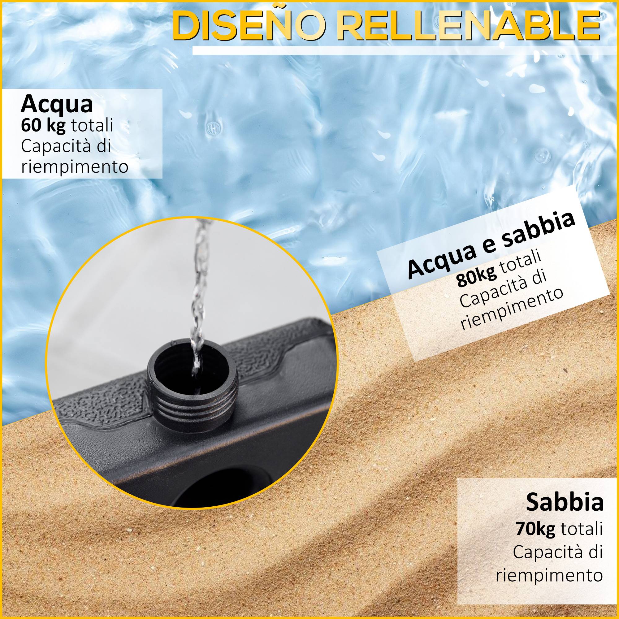 Base de parasol en 4 pièces remplissables avec eau ou sable et crochets de connexion, noir - Image 7